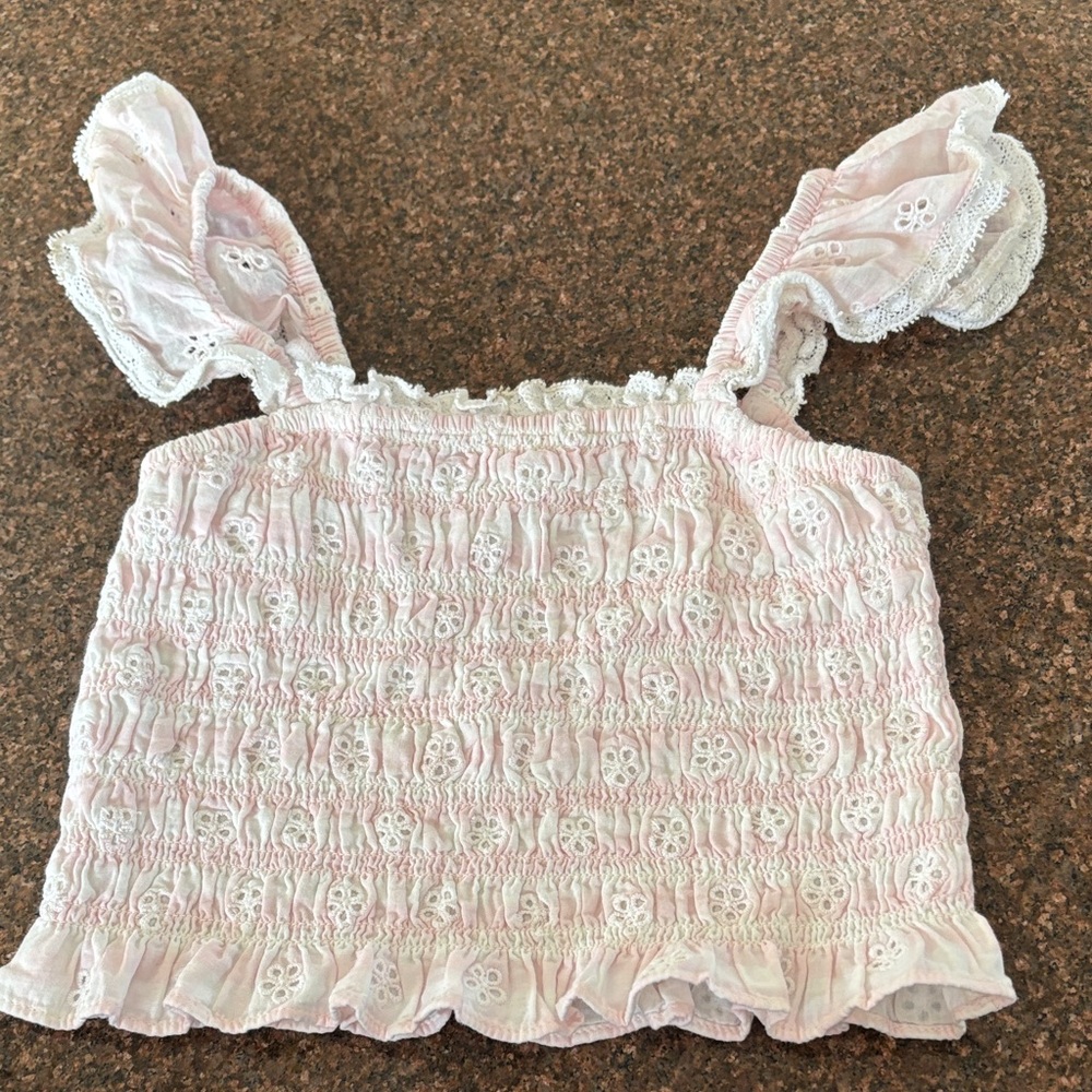 LoveShackFancy Pink and White Kids Tank Top